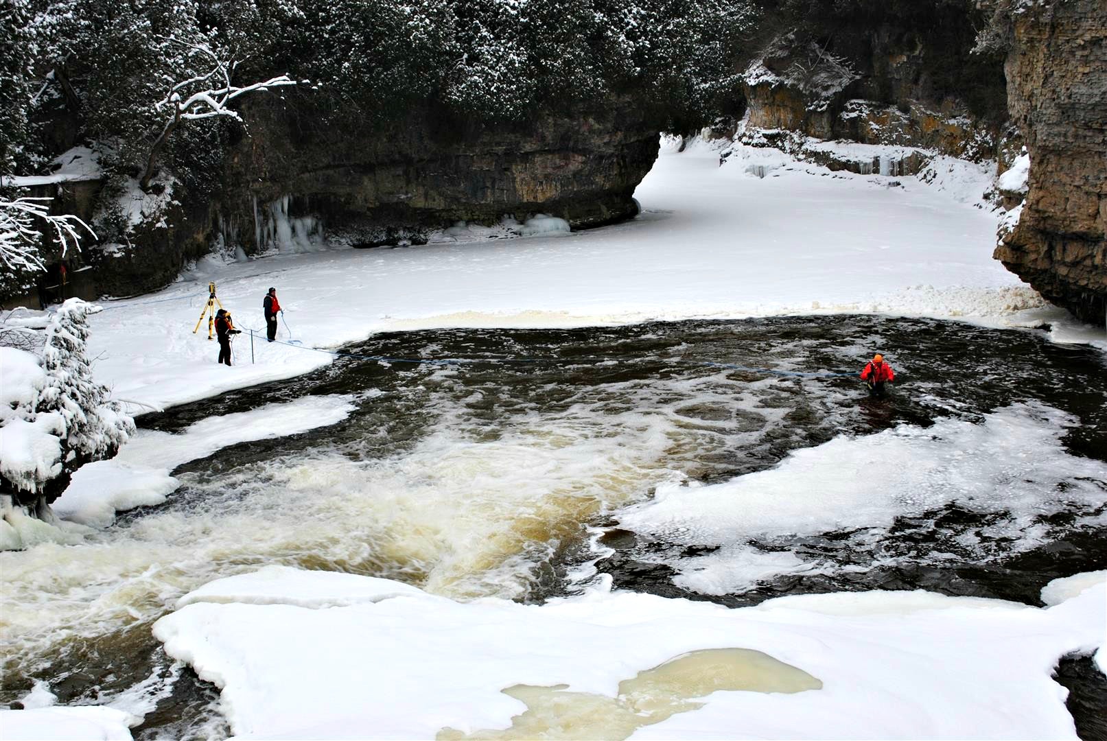 In-stream water work to complete topographical survey